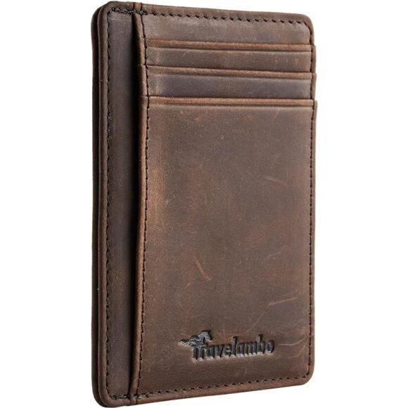 Front Pocket Minimalist Leather Slim Wallet RFID Blocking Medium Size - Picture 1 of 7